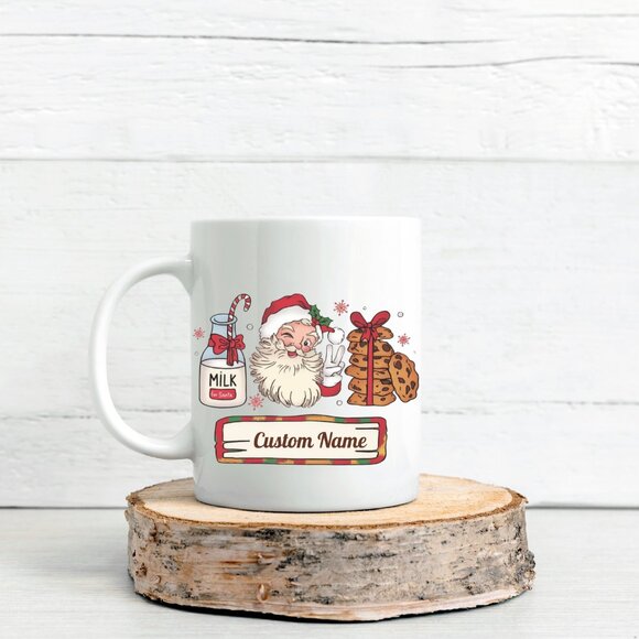 🎅 Personalized Christmas Mug - Retro Santa Claus, Milk & Cookies, Customizable - Picture 3 of 4